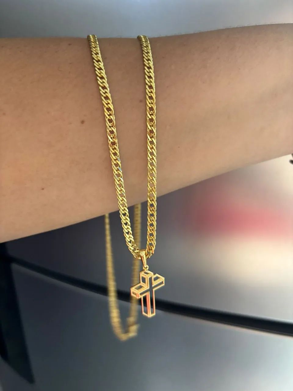 CORDÃO E PINGENTES BANHADOS A OURO 18K 22K 24K - Foto 3