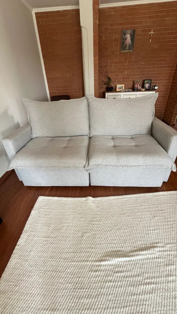 Sofá Retrátil em Linho Cinza Claro (Impermeabilizado) - Foto 4