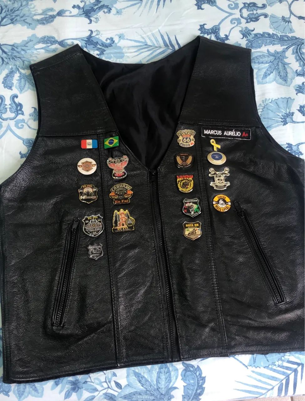 Colete 100% couro motociclista 