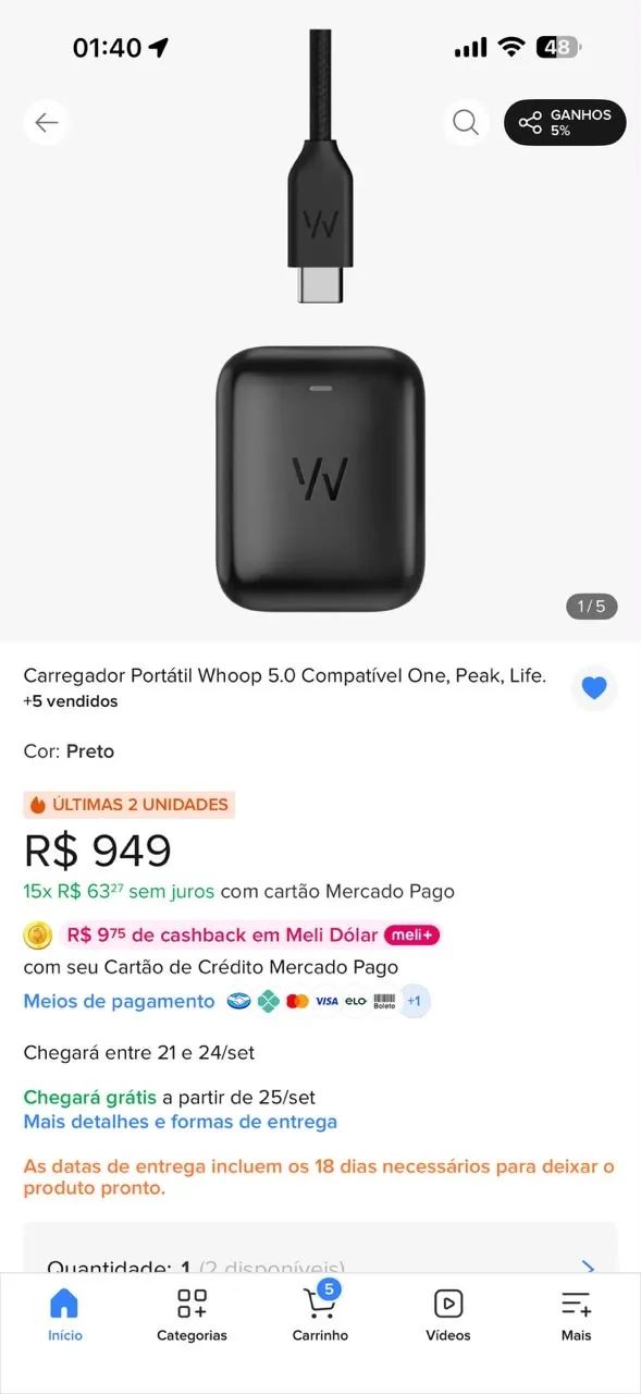 PowerPack Wireless para Whoop 5.0 e MG