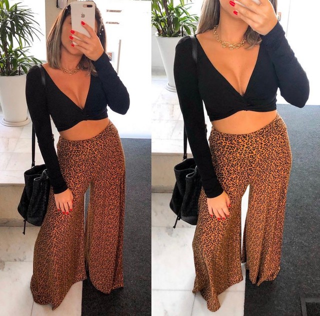 Calça pantalona com fenda oncinha. - Foto 4