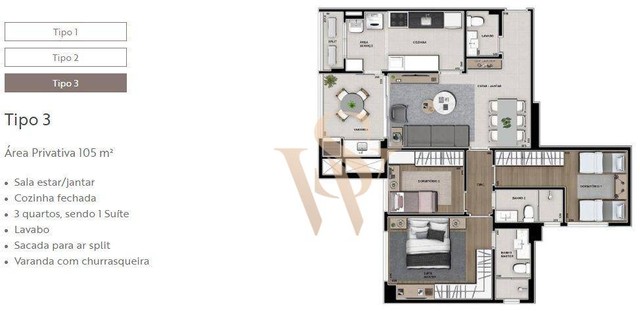 Apartamento  à Venda na planta no Edifício Bravie  com 03 dormitórios sendo 01 suíte local - Foto 2