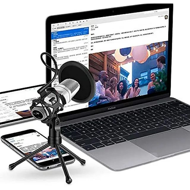 Filtro para microfone reduz ruído pop filter com tripé - Foto 2
