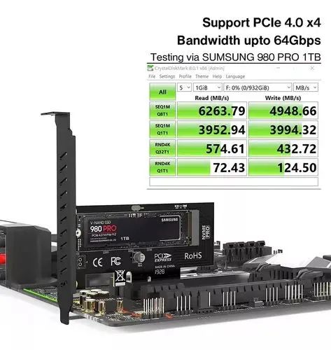 Placa adaptador m2 nvme 3.0/4.0 pcie
