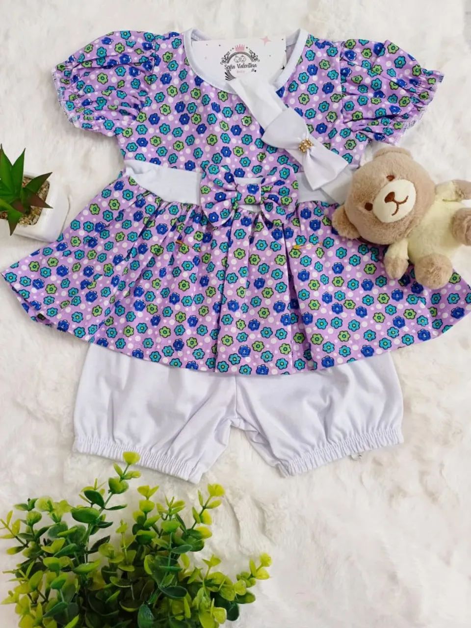 Conjunto vestido Infantil Floral com Short - Tamanho P