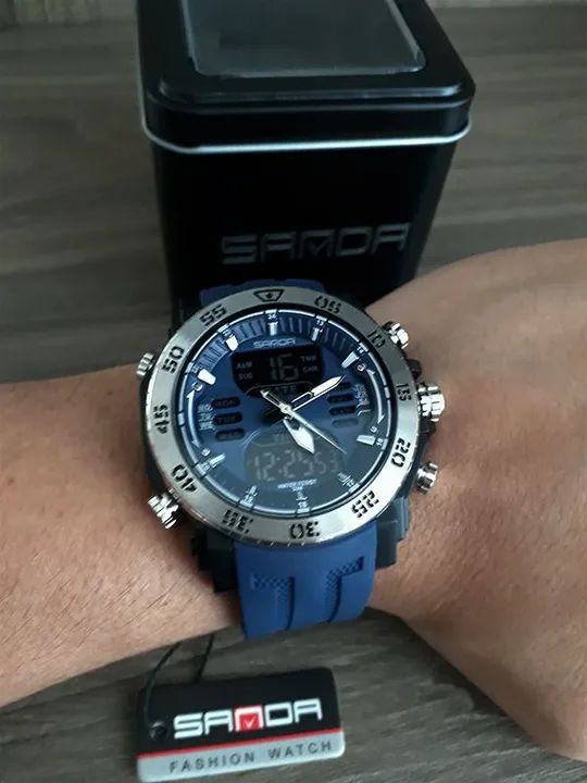 Relógio de pulso Casual analógico e digital SANDA - AZUL - NOVO E NA CAIXA - Foto 6