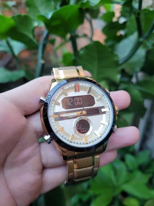 Relógio Masculino Dourado Analógico e Digital a prova d'água entrega grátis  - Foto 4