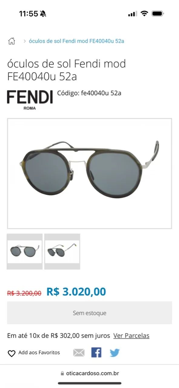 Óculos de Sol Fendi FE40040u 52a