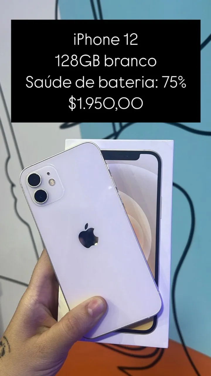 Vendo IPhone 12 Branco 64 Gigas Saúde de Bateria 75% Semi novo