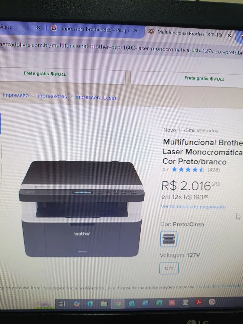 Impressora Multifuncional Brother DCP-1602 Laser Monocromática