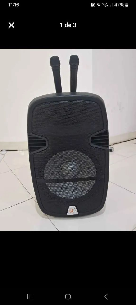 Promoção. Caixa amplificada portátil com um microfone sem fio