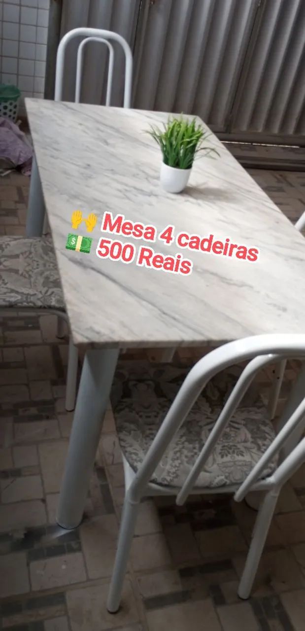 Mesa Tampo mármore 4 cadeiras 63824088699265120