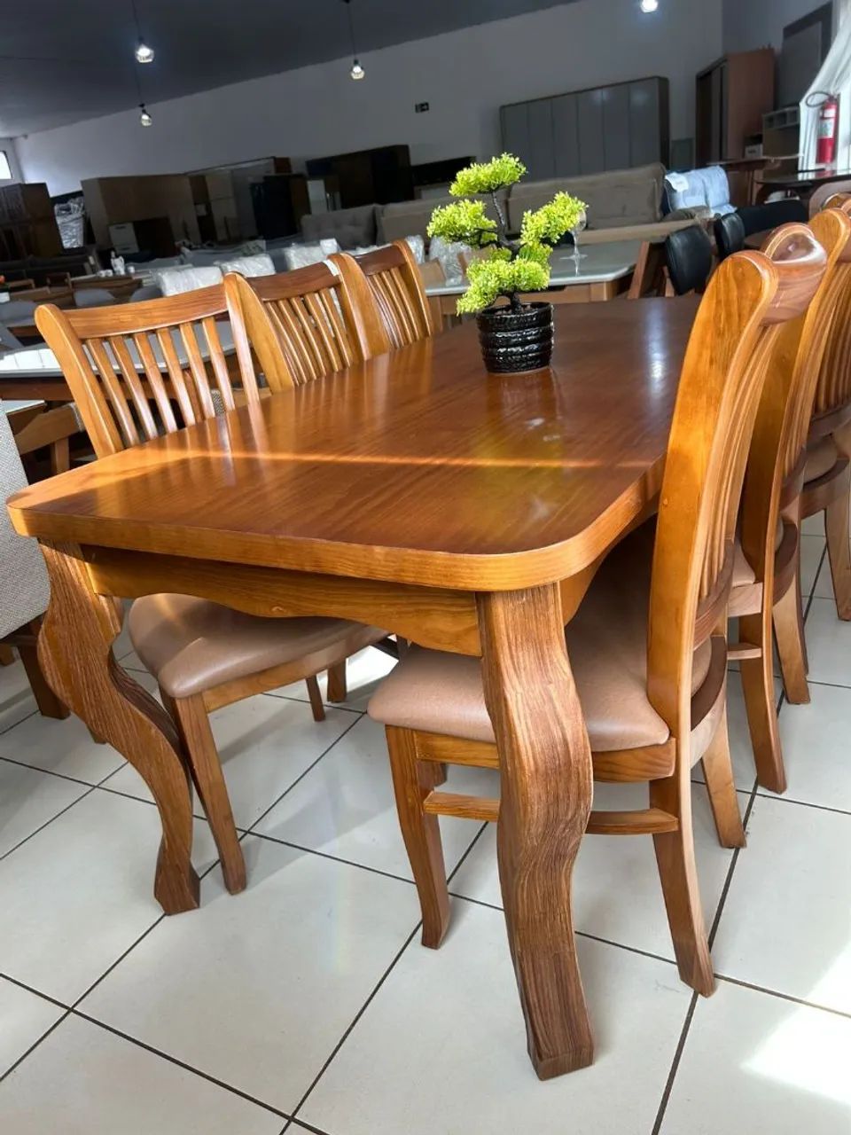 Mesa de Jantar em Madeira Maciça com 6 Cadeiras