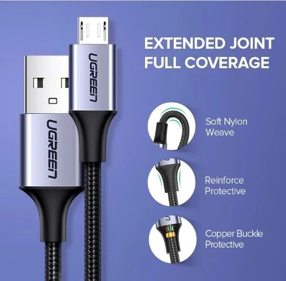 Cabo micro usb cabo 3A nylon carregamento rápido Original Ugreen 1 Metro - Foto 3