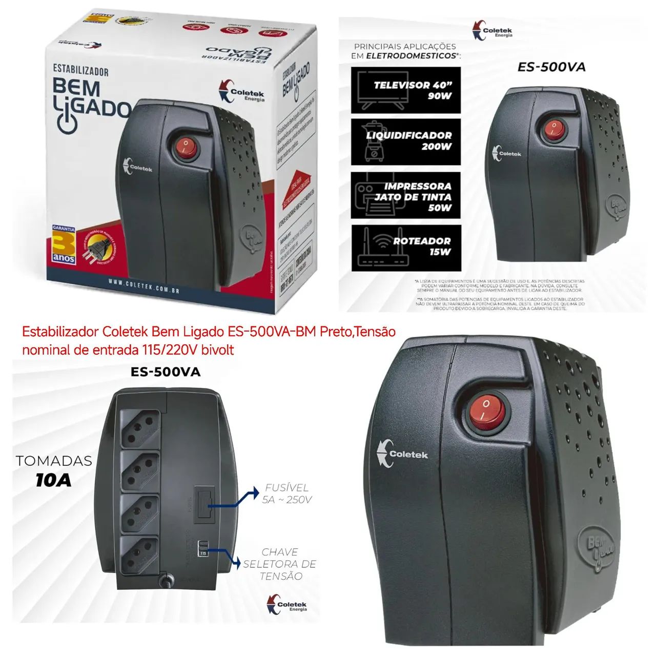 Estabilizador Coletek ES-500VA-BM Bivolt 