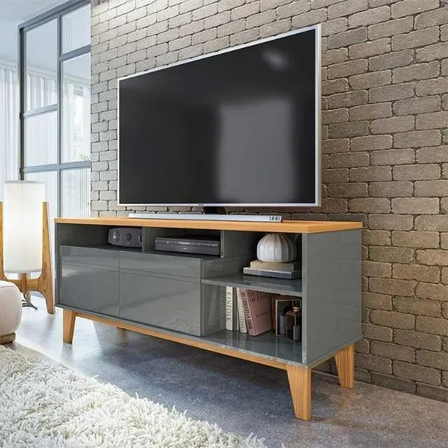 Rack Para Tv De 55 Polegadas Pés Retro Freijó/Off White Perolizado - Para Pronta Entrega 