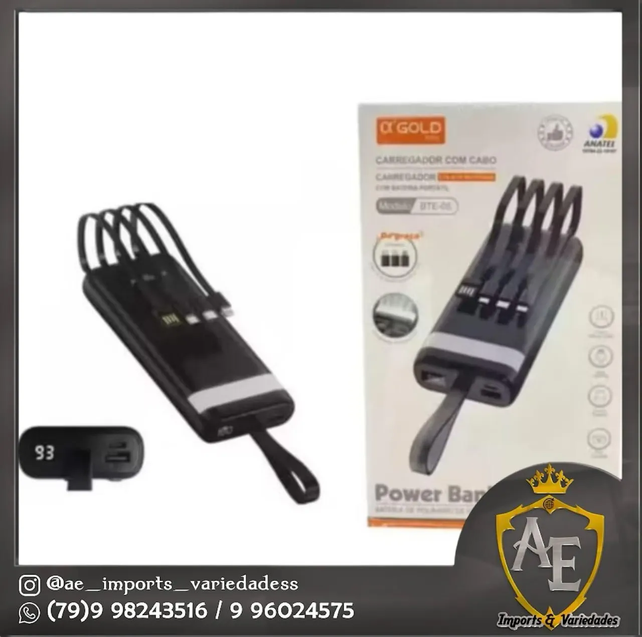 Power Bank Carregador 4 Portas + Cabo - O Gold