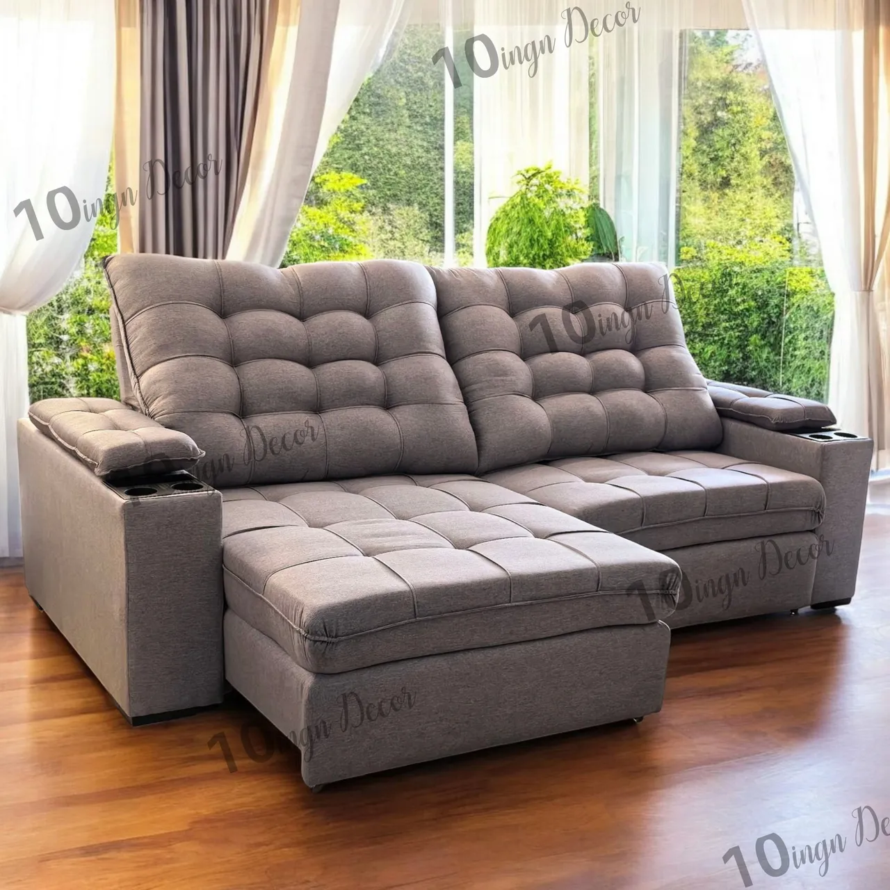 Sofá Cinza Modular Porta Copos