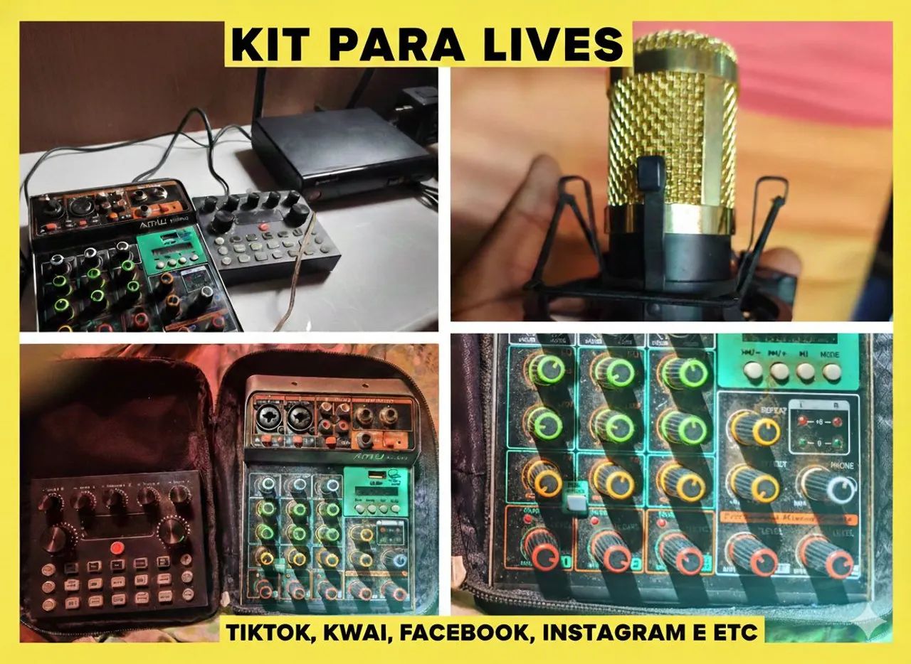 Mesa de Som AMW + Interface V8 + Mic BM-800 para Lives e Karaokê