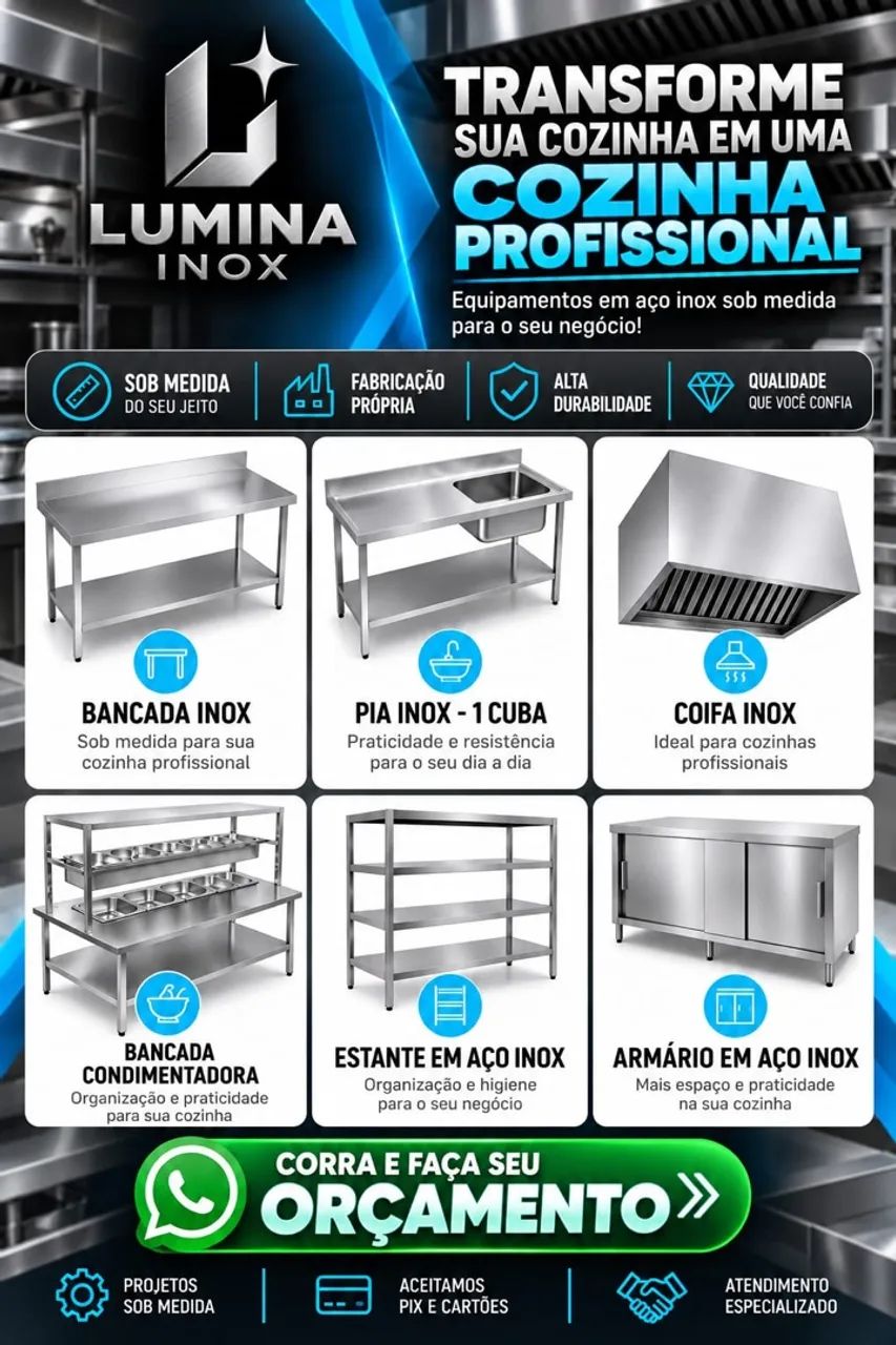 Bancadas , coifas e prateleiras em inox