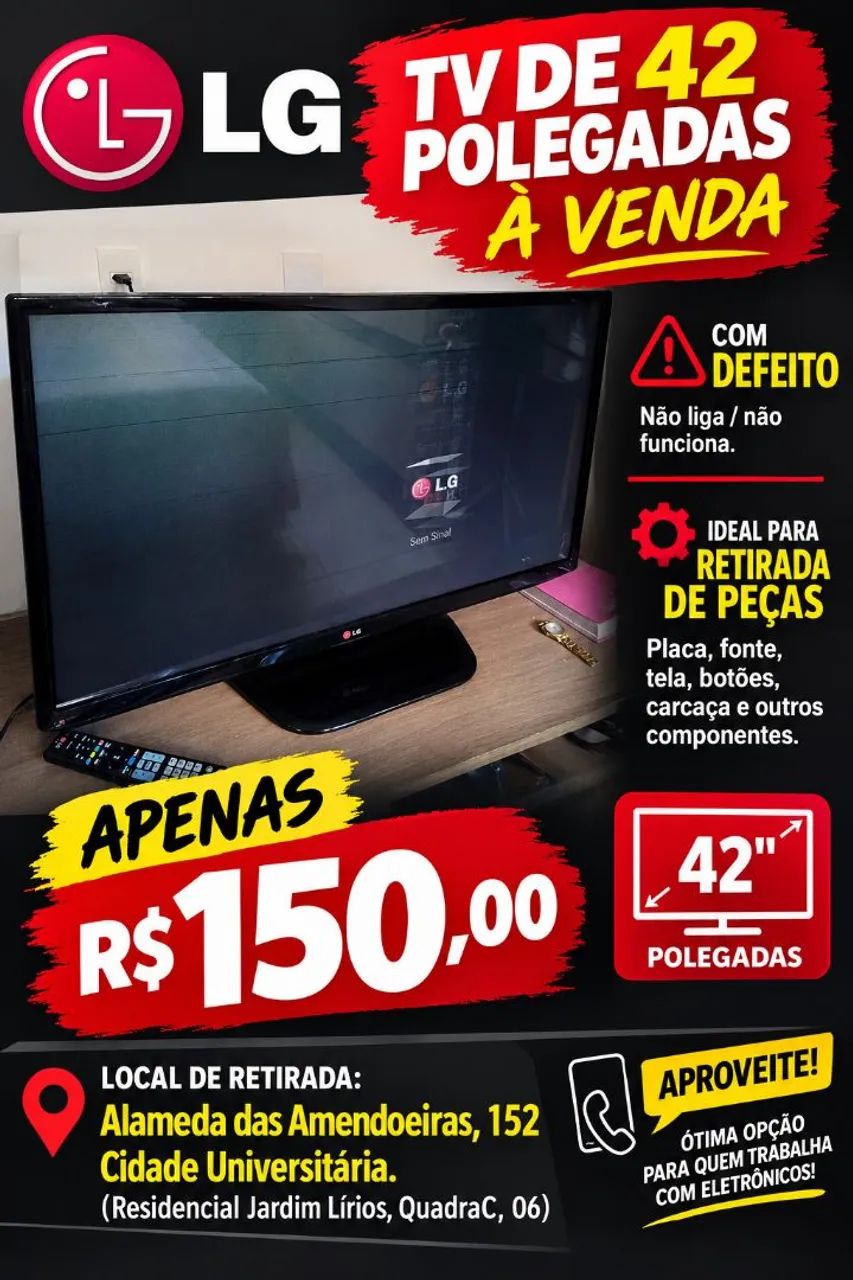 TV LG 42" Para Retirada de Peças.