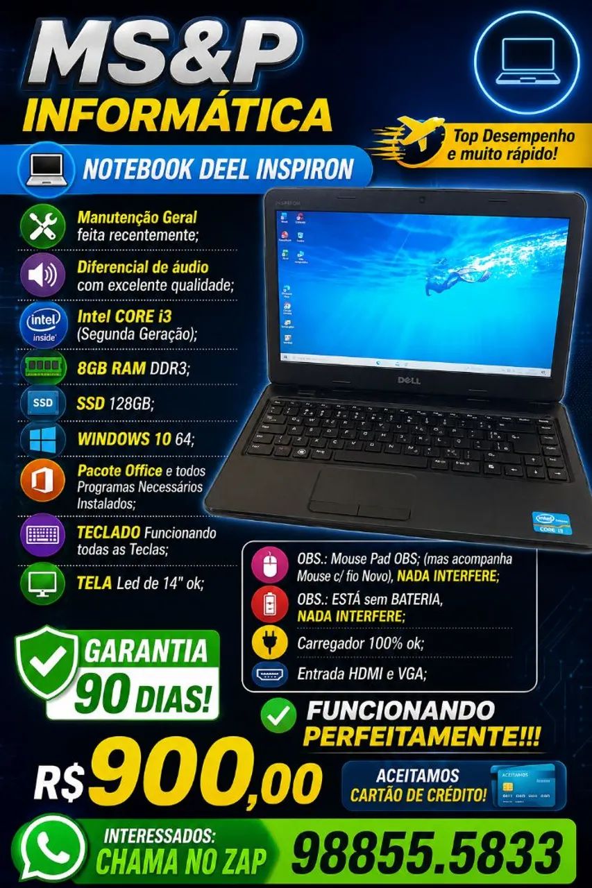 Notebook DELL Inspiron i3 com SSD e com Garantia! - Foto 6