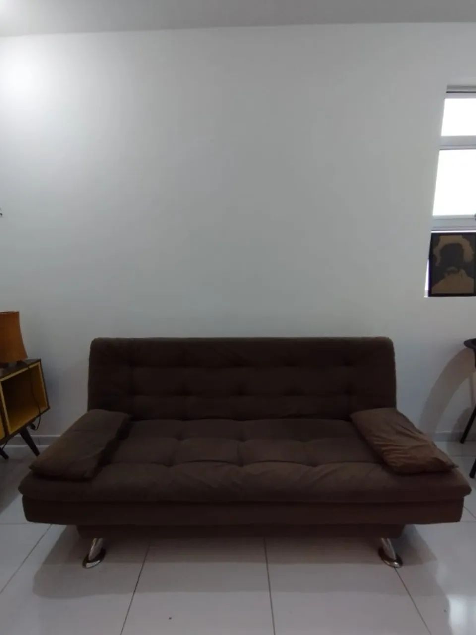 Sofá-Cama 3 Lugares Casal em Suede Café Usado