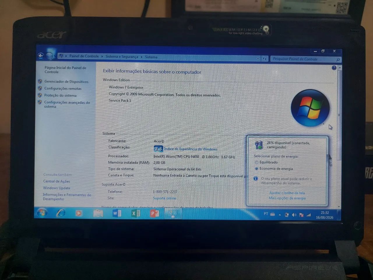Notebook Acer Aspire Atom 2gb 160gb tela 10,1" - Foto 5