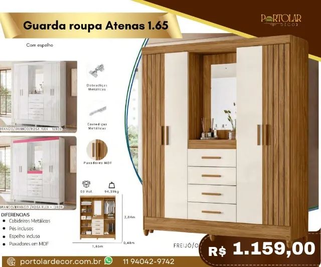 Guarda Roupa Athenas 1.65 a pronta entrega 