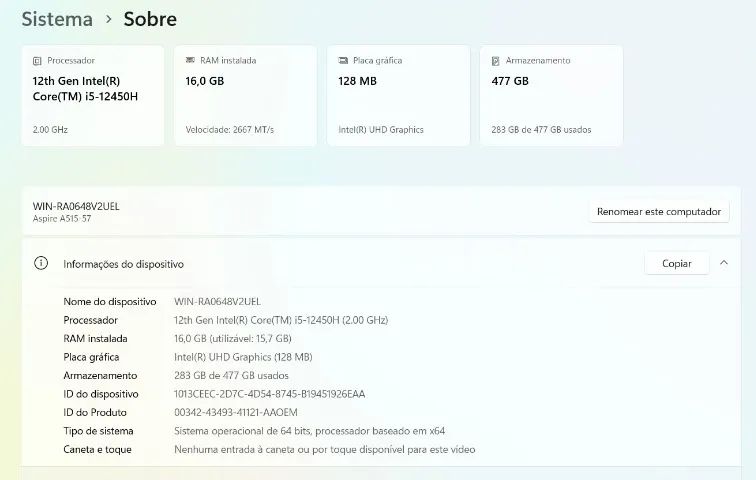 Notebook Acer Aspire 5 - i5 12 geração  - Foto 2