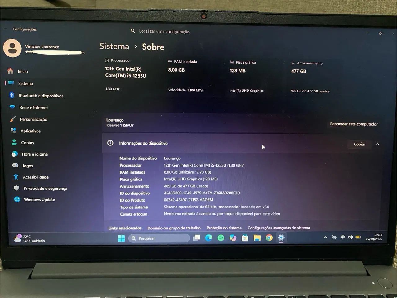 Notebook Lenovo I5 12th 8GRAM 512SSD - Foto 3