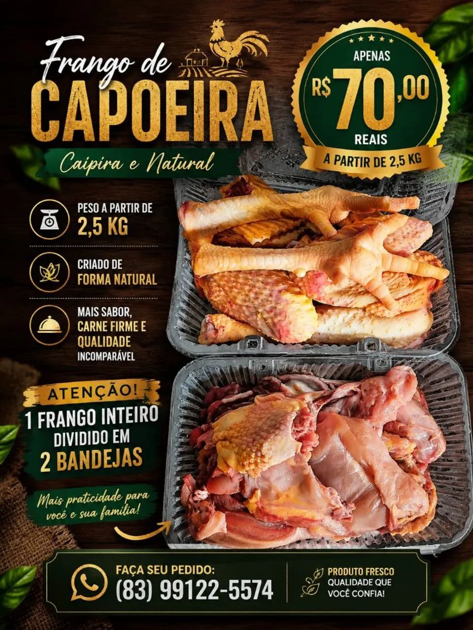 Frango de capoeira abatido 