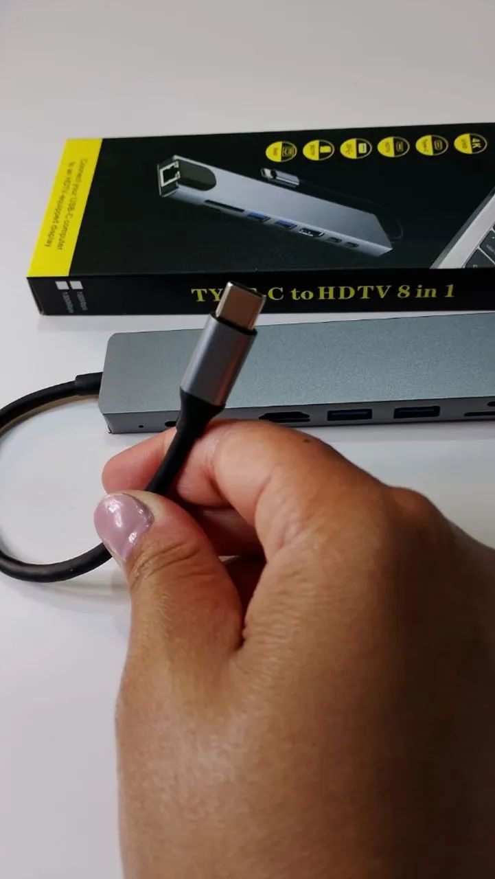 Adaptador Hub Usb- C 8 em 1 Para MacBook e Notebook/ PC HDMI 4K RJ45, USB 3.0  - Foto 3