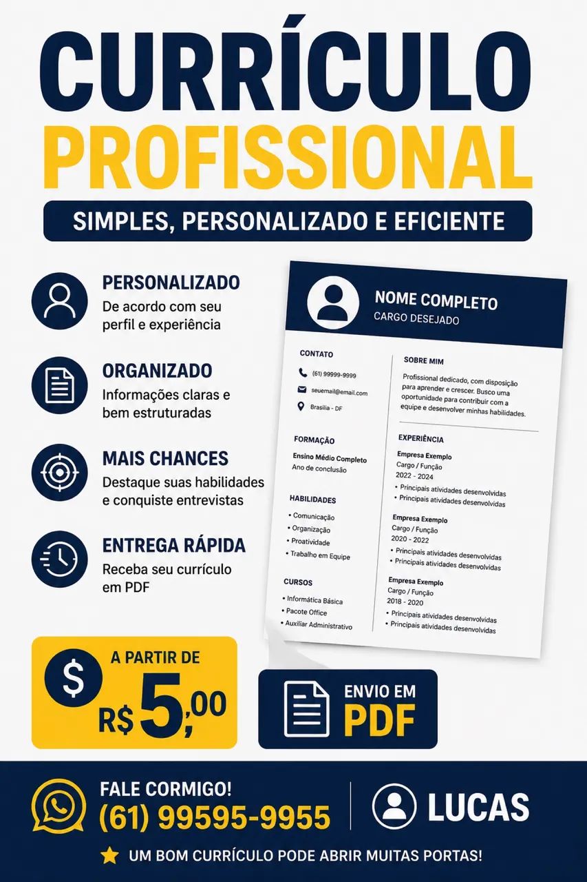 Faço currículo profissional em PDF à partir de 5 R$