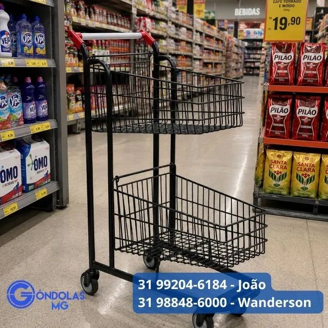 Carrinho duplo cesto para supermercado