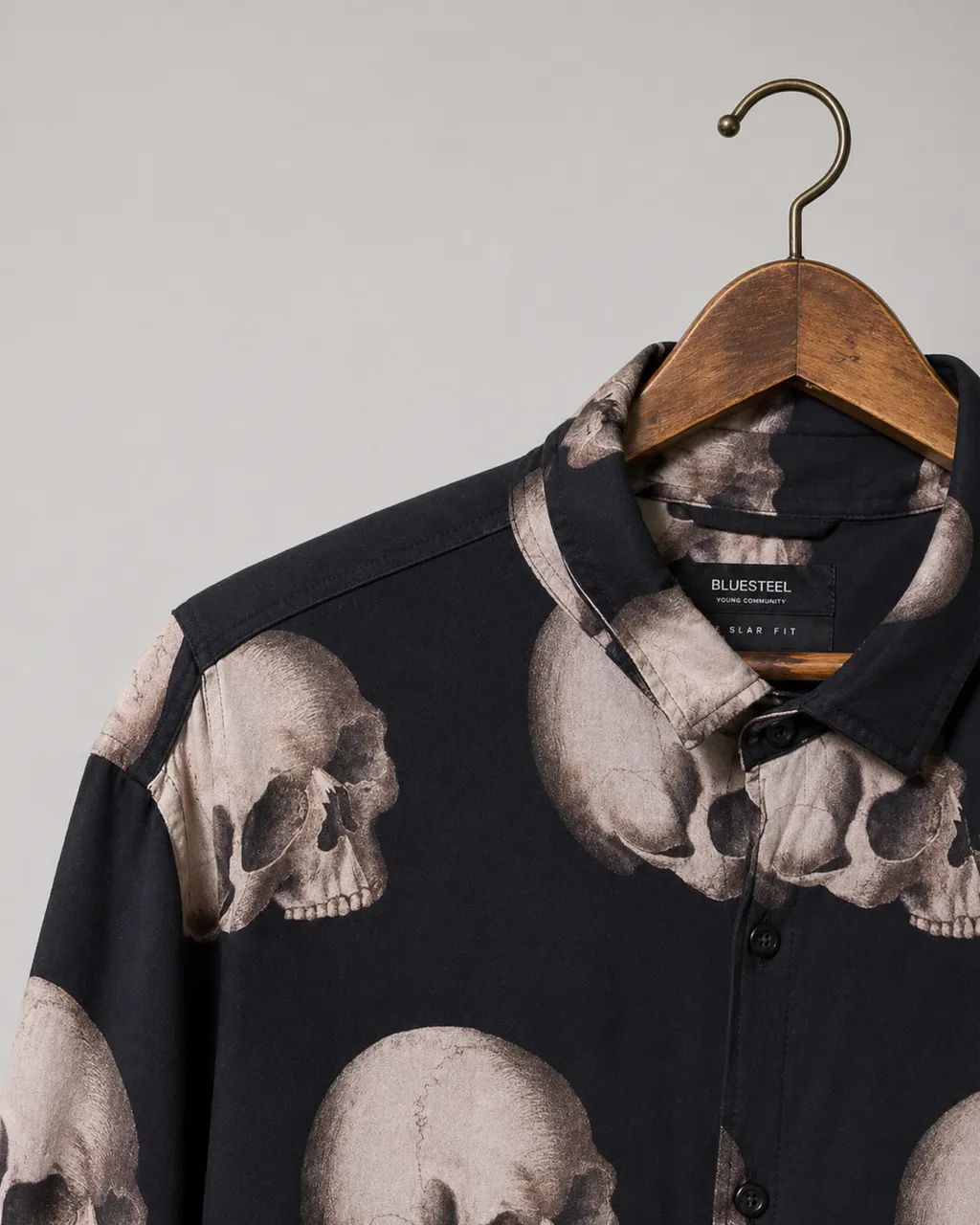 Camisa masculina caveiras viscose rock style 