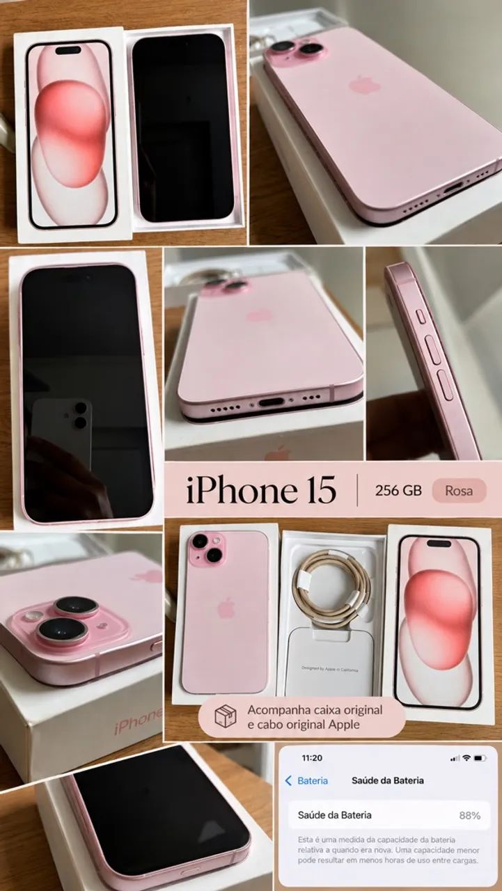 iPhone 15 rosa 256gb com cabo original