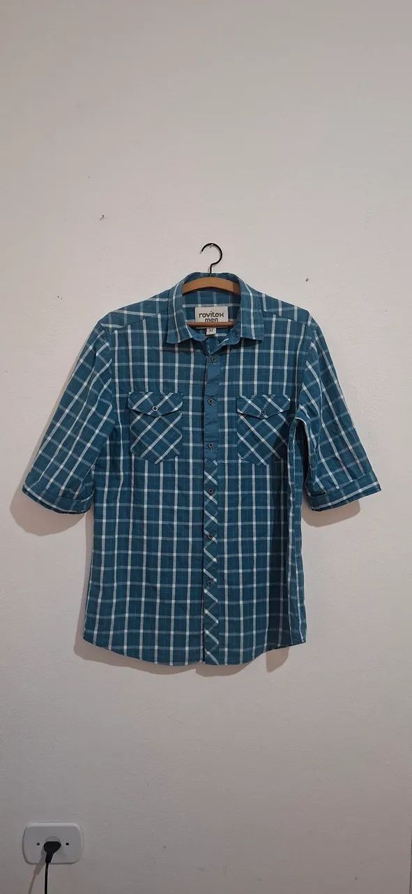 Camiseta xadrez verde água