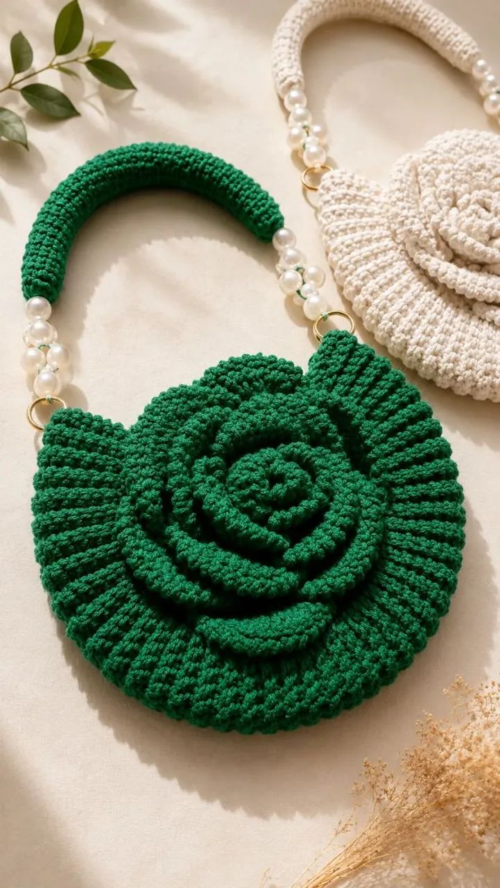 Bolsa de Crochê Mega Rosa Verde