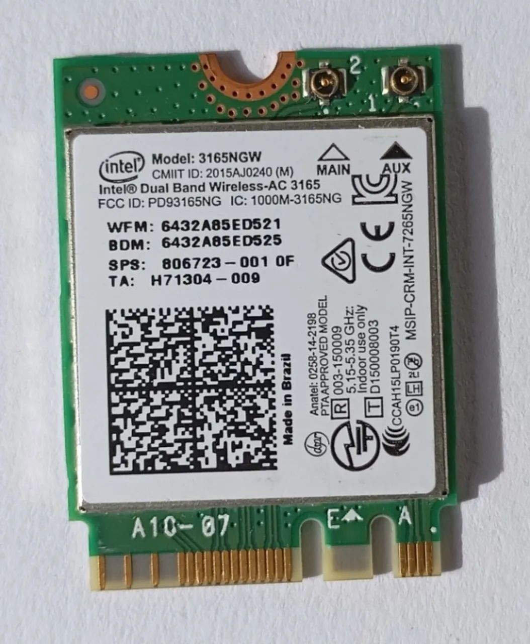 Placa Wi-Fi Dual Band  Intel 3165NGW e 7265NGW AN Notebook HP Dell e Outros