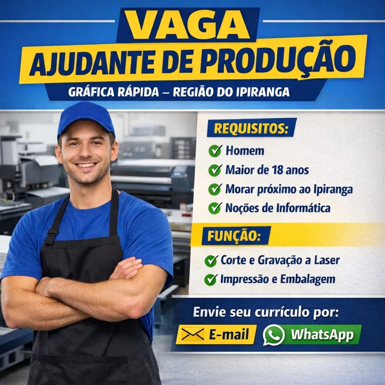 Vaga para Auxiliar de Produção 