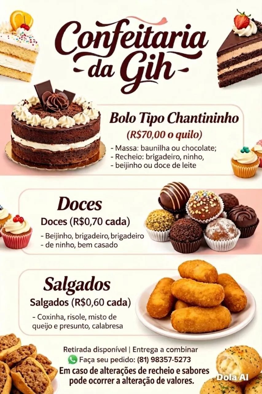 Bolos doces e salgados 