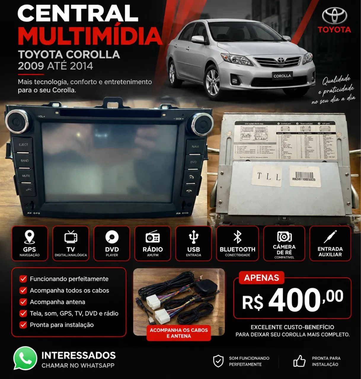 Multimídia Corolla 2009 até 2014
