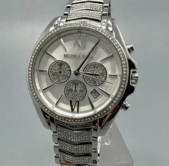 relógio michael kors prata svarowski quartzo 44mm mk6728 original