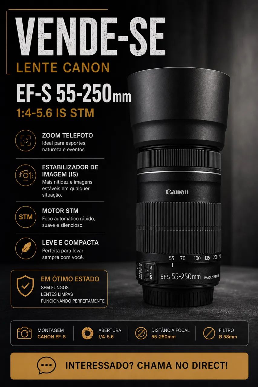 Lente Canon EF-S 55-250 IS STM - Acessórios para Câmeras e