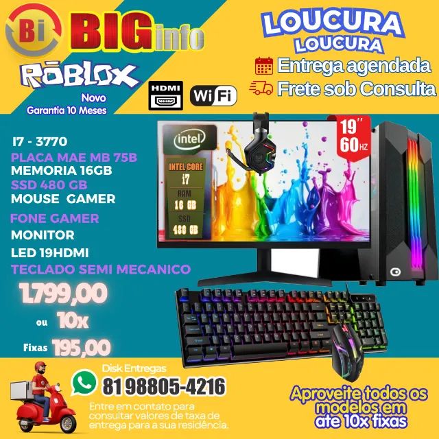 Computador Completo   Intel Core I7 3 Geração 16gb Ssd 480Gb Monitor 19 - Em ate 10x Fixas