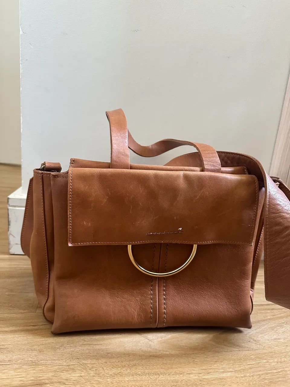 Bolsa couro legítimo caramelo Mr Cat
