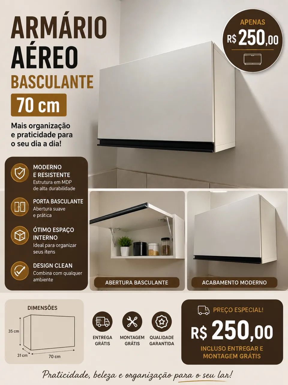 Armário basculante mdf 70cm