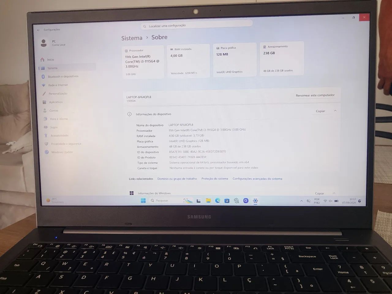 Notebook i3 1115 4gb de memória 256 SSD - Foto 5