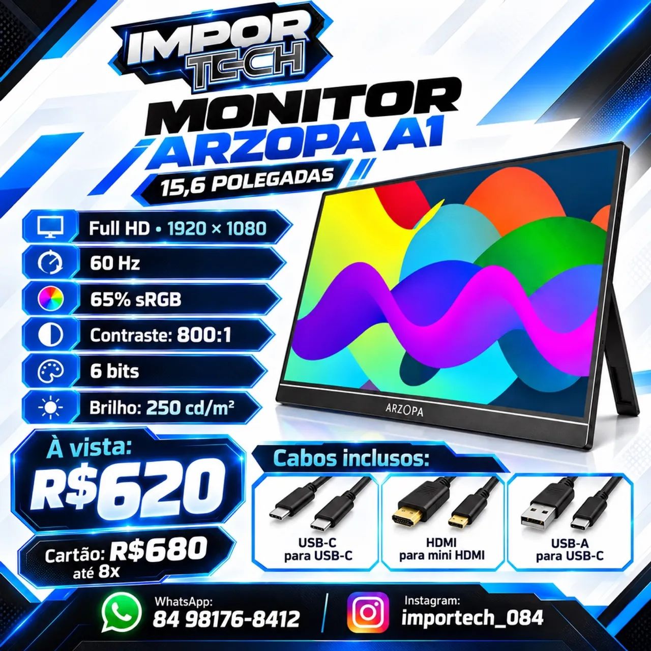 Monitor Arzopa A1 15.6 polegadas. @importech_084